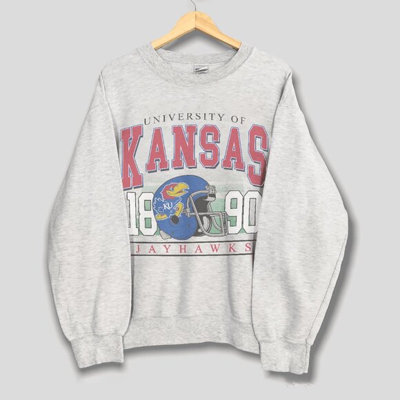 Vintage Kansas Jayhawks Football Sweatshirt Retro University of Kansas Shirt Tee - Picture 1 of 2